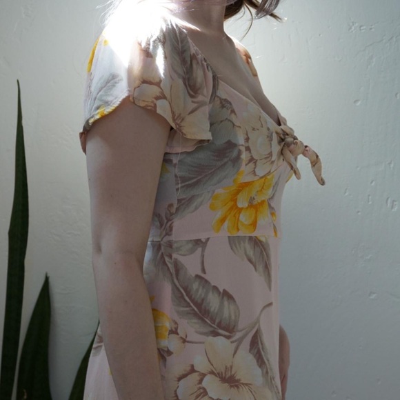 Cream Forever 21 floral skirt baby doll puffer sleeve mini dress short sleeve - Picture 6 of 12